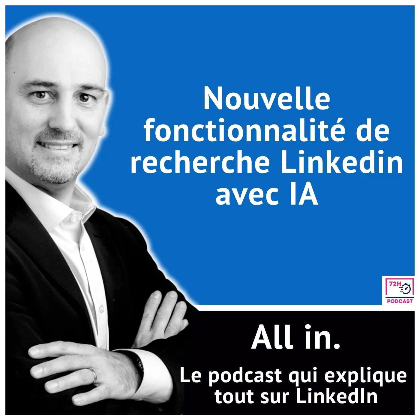 Article de blog All in. intitulé "Nouvelle fonctionnalité de recherche Linkedin avec IA"